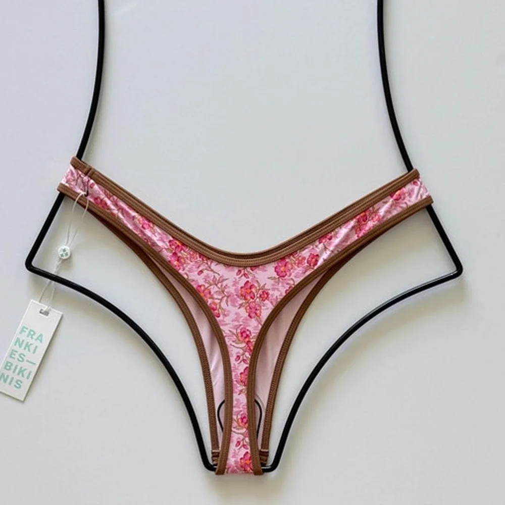 Frankies Bikinis Full Moon Floral Micro Bikini Bottom - Watercolor Hibiscus - L